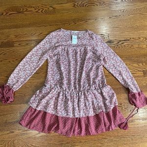 Tularosa Short Dress Chiffon Floral Fabric Long Sleeve with tassels NWT Size S